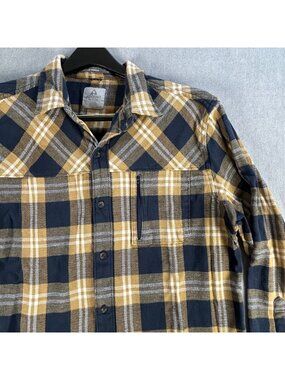 Ascend Yellow & Navy Flannel Shirt Men's XL Plaid Long Sleeve Button-Up Pocket